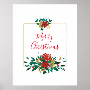 Modern Red Green & Gold Christmas Floral Poster