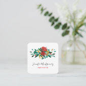 Modern Red Green & Gold Christmas Floral Quadratische Visitenkarte (Stehend Vorderseite)