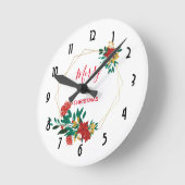 Modern Red Green & Gold Christmas Floral Runde Wanduhr (Winkel)