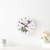 Modern Red Green & Gold Christmas Floral Runde Wanduhr (Zuhause)