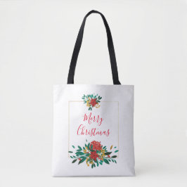 Modern Red Green & Gold Christmas Floral Tasche