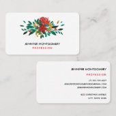 Modern Red Green & Gold Christmas Floral Visitenkarte (Vorne/Hinten)