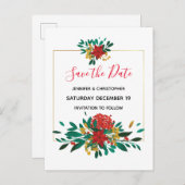 Modern Red Green & Gold Christmas Save the Date Einladungspostkarte (Vorne/Hinten)