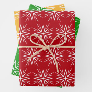 Modern Red Green Gold Weihnachtssterngeschenk Geschenkpapier Set