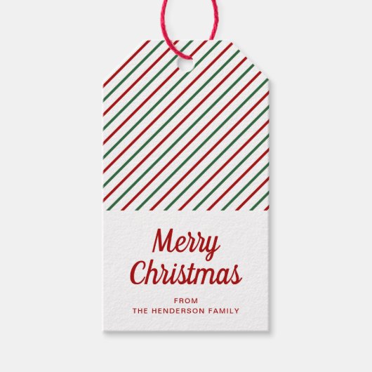 Modern Red Green Strip Weihnachten Geschenkanhänger (Vorderseite)