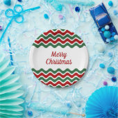 Modern Red Green Strips Weihnachten Pappteller (Party)