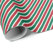 Modern Red Green und White Strips Weihnachten Geschenkpapier (Rolleneckpunkt)