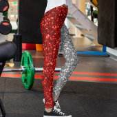 Modern Red Grey Glitter Sparkles Christmas Elegant Leggings