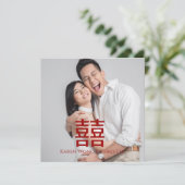 Modern Red Happiness Chinese Wedding Invitation Einladung (Stehend Vorderseite)