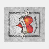 Modern Red Heart Couple Names Fleecedecke (Vorderseite (Horizontal))
