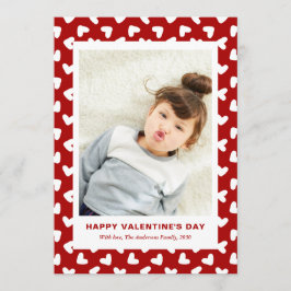Modern Red Hearts Pattern One Photo Valentines Day Feiertagskarte