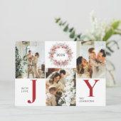 Modern Red Holly Berries 3 Foto Freude Weihnachten (Stehend Vorderseite)