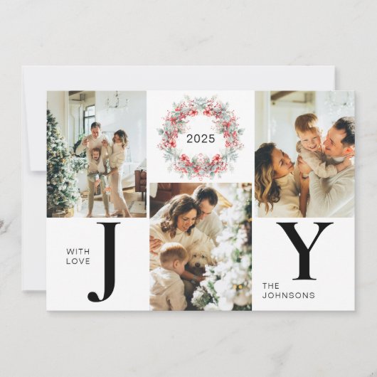 Modern Red Holly Berries 3 Foto Freude Weihnachten (Vorderseite)