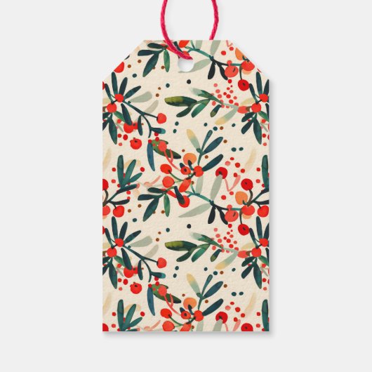 Modern Red Holly Berries Frohe Weihnachten Geschenkanhänger (Rückseite)