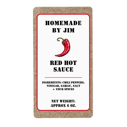 Modern Red Hot Chili Sauce Pepper Kraft Label