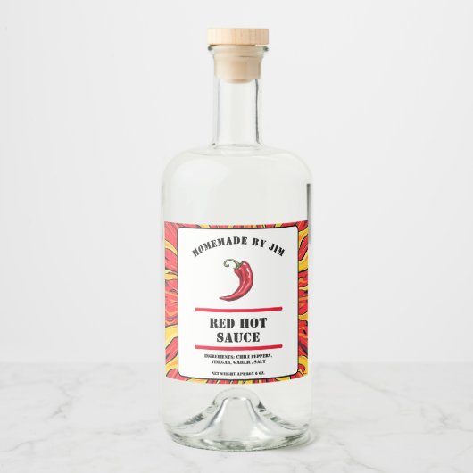Modern Red Hot Chili Sauce Pepper Label Alkoholflaschenetikett (Vorderseite)