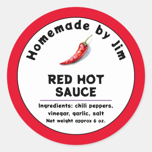 Modern Red Hot Chili Sauce Pepper Label Runder Aufkleber (Vorderseite)