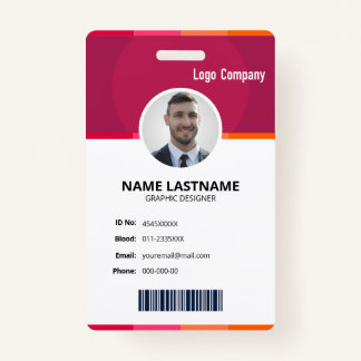 Modern Red ID Identification Card Photo Badge Ausweis