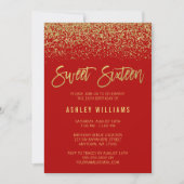 Modern Red Imitate Gold Glitzer Sweet 16 Einladung (Vorderseite)