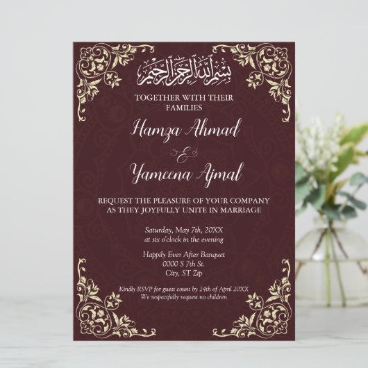 Modern Red Islamic Wedding Einladung (Stehend Vorderseite)