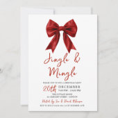 Modern Red Jingle Mingle Christmas Party Glam Bow Einladung (Vorderseite)