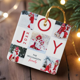 Modern Red Joy Checkerboard Family Foto Collage Keramikornament