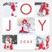Modern Red Joy Checkerboard Family Foto Collage Quadratischer Aufkleber (Vorderseite)