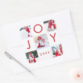 Modern Red Joy Checkerboard Family Foto Collage Quadratischer Aufkleber (Umschlag)