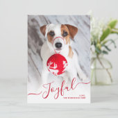 Modern Red Joyful Script 2 Foto Weihnachten (Stehend Vorderseite)