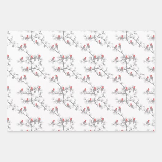 Modern Red Kardinal Winter Snow Weihnachten Geschenkpapier Set (Vorderseite 3)