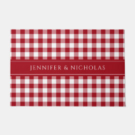Modern Red Kariert Gingham Name Fußmatte