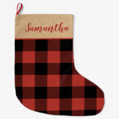 Modern Red Kariert & Name Grosses Weihnachtsfest S Großer Weihnachtsstrumpf (Vorderseite)