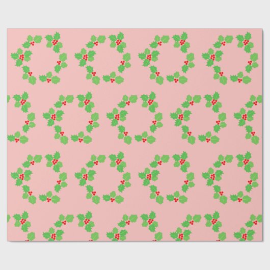 Modern Red Leaf Green Pastor Light Pink Weihnachte Geschenkpapier (Flach)