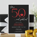 Modern Red Lips Fifty Fabulous Birthday Einladung<br><div class="desc">Modern and chic, this birthday invitation declares, "she's 50 and fabulous" and combines classic black and white with accents of bright red, with a playful pair of lips. Its modern design is a simple and fun design to celebrate the milestone birthday. The back holds an area for a QR code...</div>
