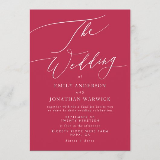 Modern Red Magenta Simple Einladung (Vorderseite)