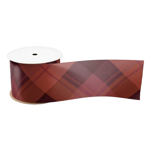 Modern Red Maroon Marsala Kariertes Muster Weihnac Satinband (Spule)