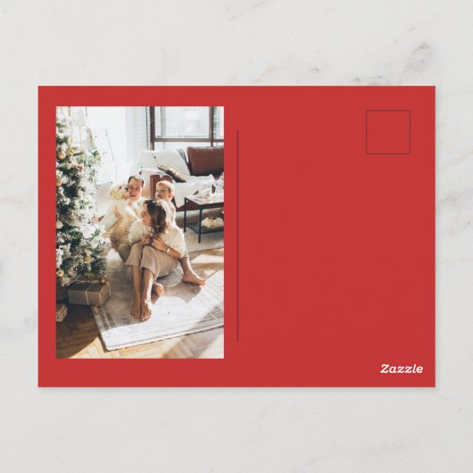 Modern Red Merry + Bright Christmas Photo Postkarte (Rückseite)