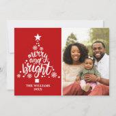 Modern Red Merry & Bright Custom Foto Weihnachten (Vorderseite)