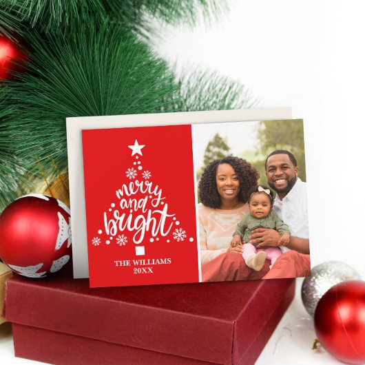 Modern Red Merry & Bright Custom Foto Weihnachten