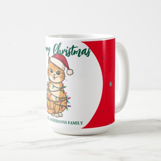 modern red merry cat snowflake christmas kitten Ca Kaffeetasse (VorderseiteRechts)