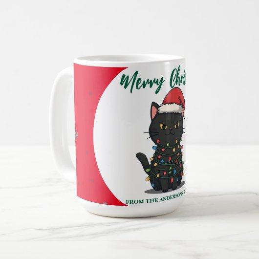 modern red merry cat snowflake christmas kitten Ca Kaffeetasse (Vorderseite Links)