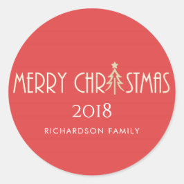 MODERN RED MERRY CHRISTMAS DOODLE HOLIDAY RUNDER AUFKLEBER