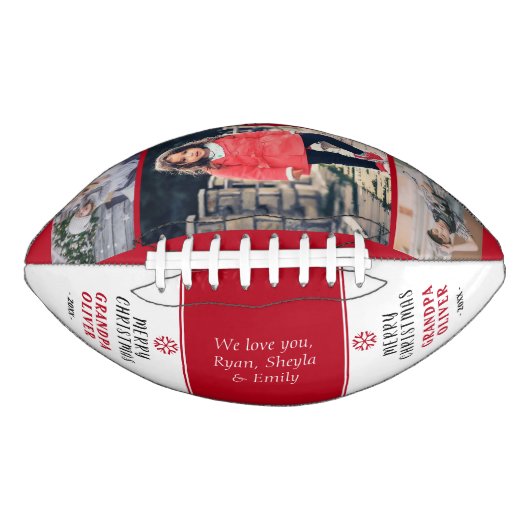 Modern Red Merry Christmas Opa FotoCollage Football (Vorderseite)