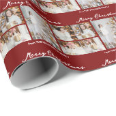 Modern Red Merry Christmas Photo Collage Geschenkpapier (Rolleneckpunkt)