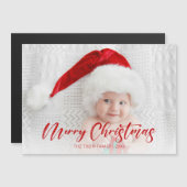 Modern Red Merry Christmas Script Foto Magnetkarte (Vorne/Hinten)