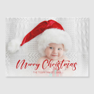 Modern Red Merry Christmas Script Foto Magnetkarte