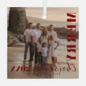 Modern Red Merry Christmas Script Foto Ornament Aus Glas (Rückseite)