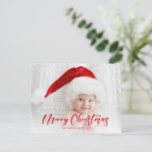 Modern Red Merry Christmas Script Foto Postkarte (Stehend Vorderseite)
