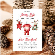 Modern Red Merry Little Christmas Baby Shower