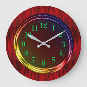 Modern Red Metallic, Rainbow Neon Glow Große Wanduhr
